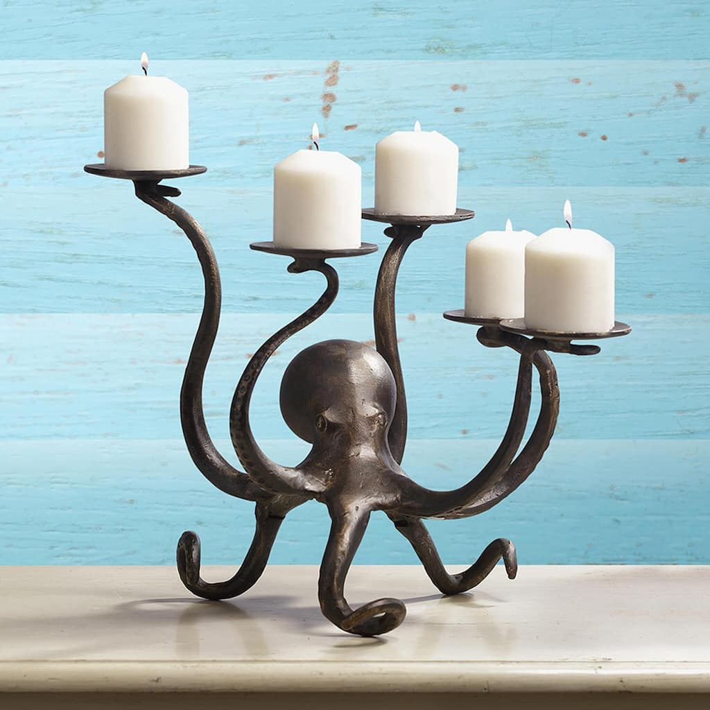 Spi Home Bronze Finish Cast Aluminum Octopus Pillar Candelabra - 14 X 12.5 X 12 inches