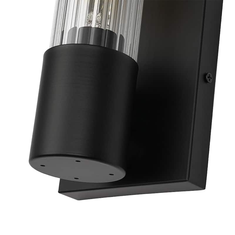 Modern 1-Light Clear Ribbed Glass Pipe Wall Lamp