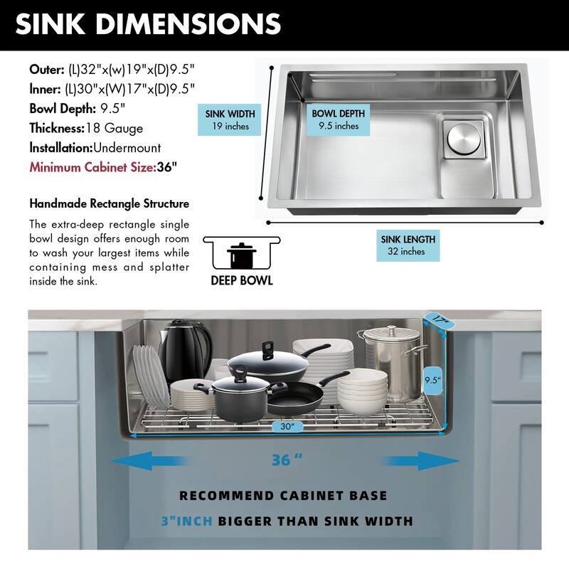 32 Inch Stainless Steel Single Bowl Undermount Double Ledges Workstation Kitchen Sink With Sliding Accessories