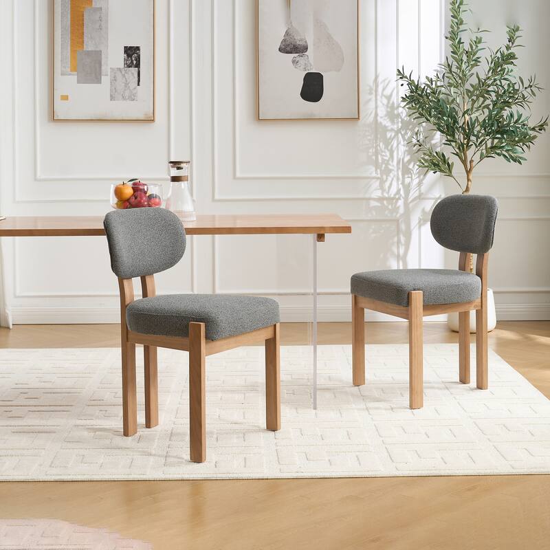 Wooden Dining Chairs Set of 2 , Fabric Upholstered Side Chair Farmhouse Kitchen Chairs for Dining Room, Breakfast Area - Grey