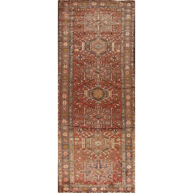 Hand Knotted Oriental 100% Wool Carpet Traditional Tribal Oranges & Rust Gharajeh Runner Rug - 10' 3'' X 3' 3''