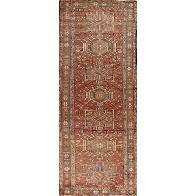 Hand Knotted Oriental 100% Wool Carpet Traditional Tribal Oranges & Rust Gharajeh Runner Rug - 10' 3'' X 3' 3''