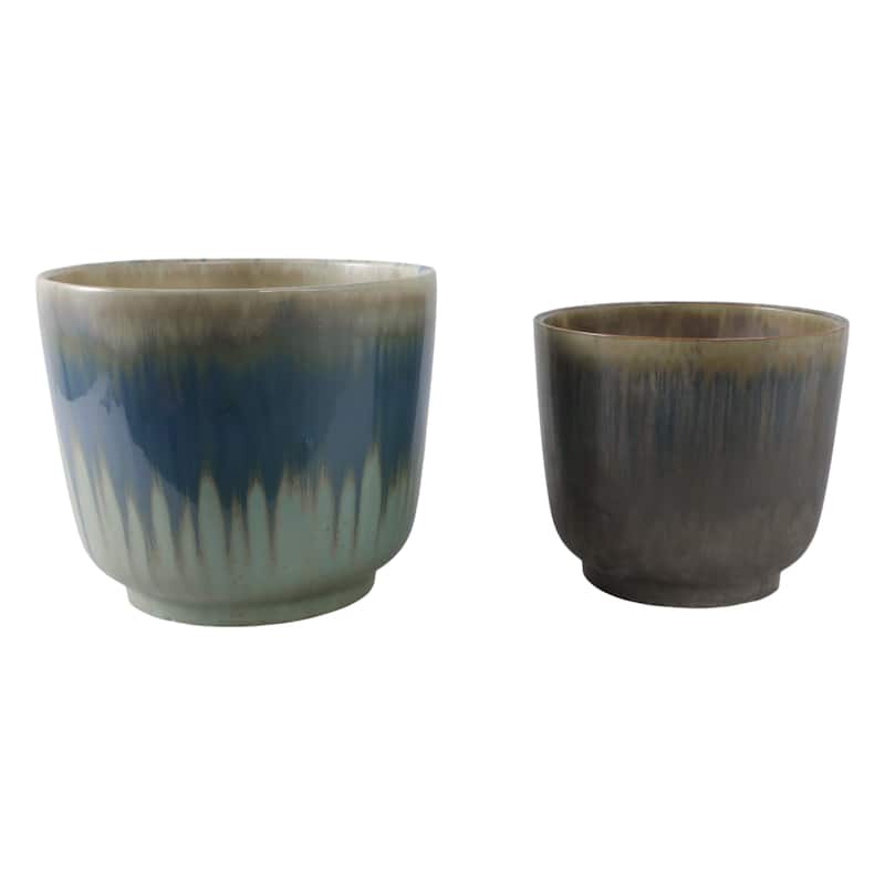 Ceramic Stone Planter Pots with Drainage Holes and Glossy Glazed Finish