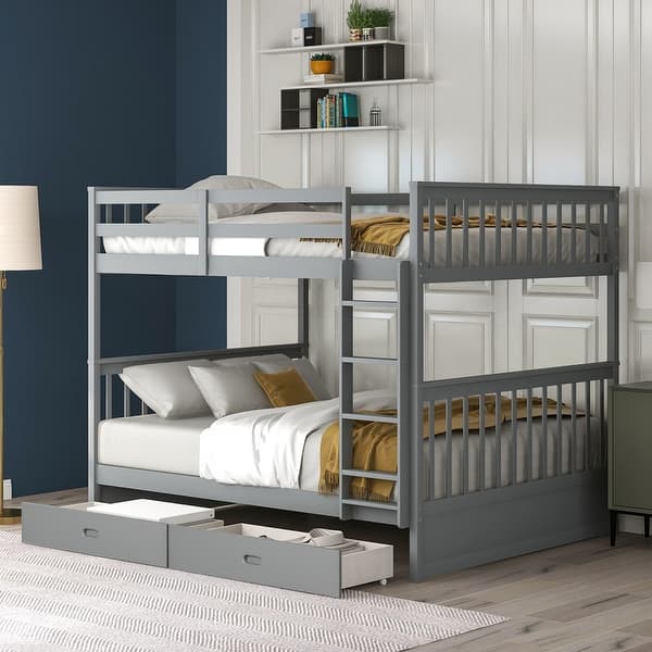 slide 2 of 8, Wood Full Over Full Bunk Bed with Ladders and 2 Storage Drawers