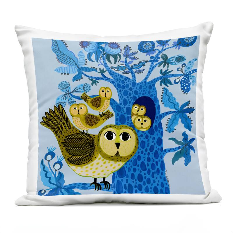 Stupell Playful Owls in Tree Printed Outdoor Throw Pillow Design by Kay Widdowson - Accent - Polyester - Blue - Single
