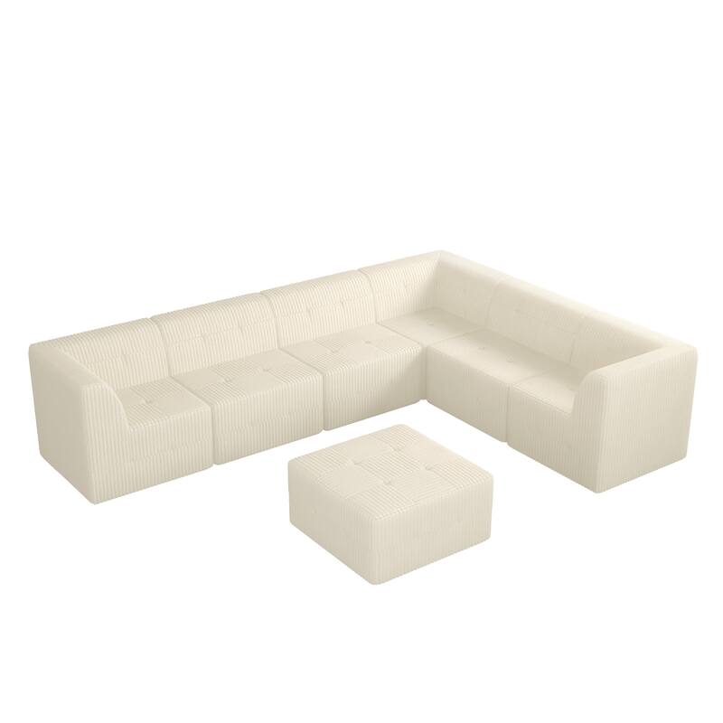 130.3" Corduroy L-Shaped Sectional Sofa with Sleeper Option