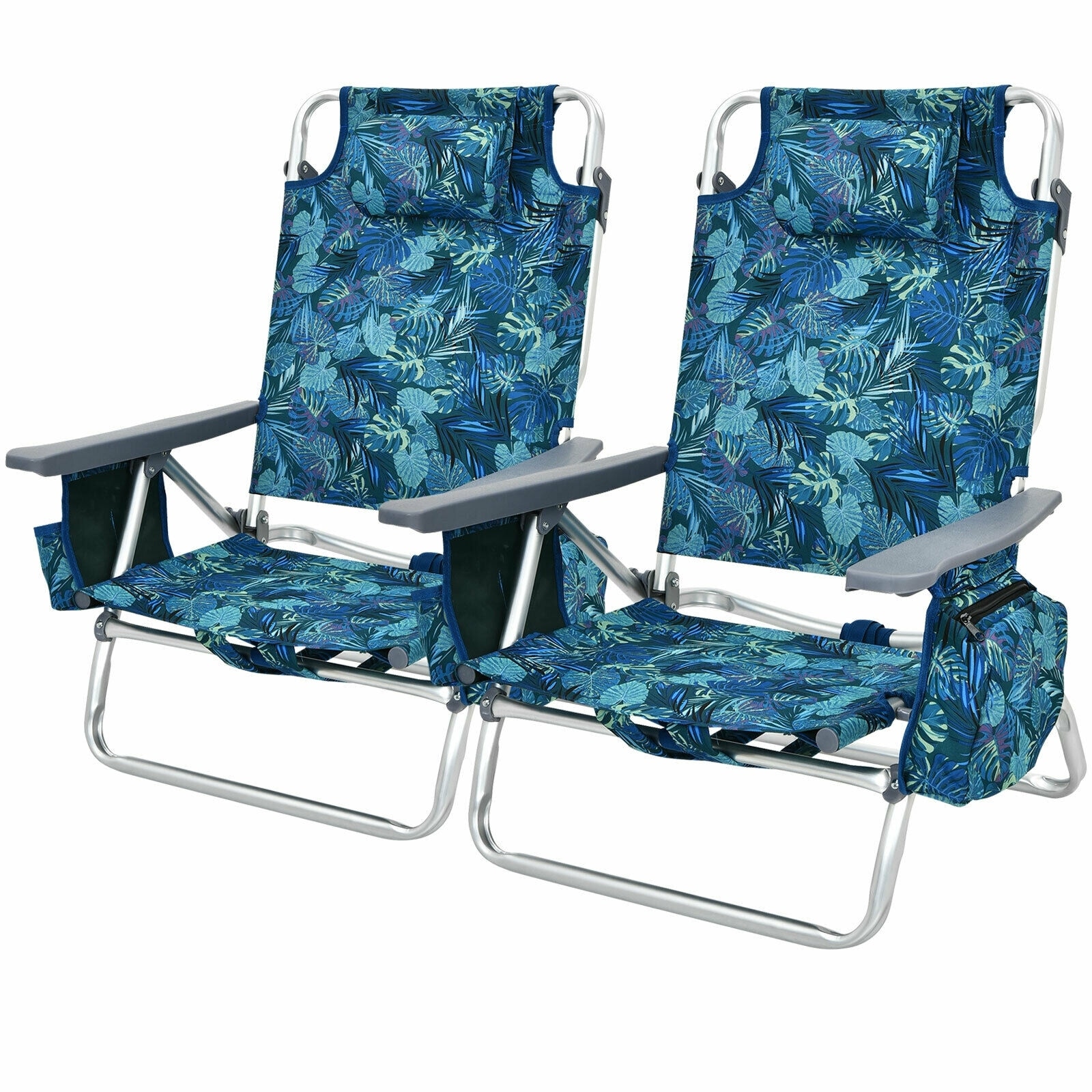 2 Pieces Folding Backpack Beach Chair with Pillow On Sale Bed