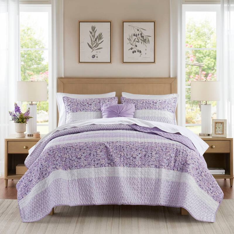4 PCS Full/Queen Seersucker Quilt Set with Throw - Multicolor