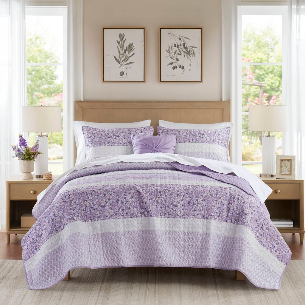 Rossetta 4-Piece Full/Queen Farmhouse Style Printed Seersucker Comforter Set