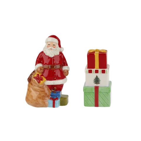 Spode Christmas Tree Santa Gifts Salt & Pepper Set - Santa 4.5in h/ Giftboxes 3.5in h