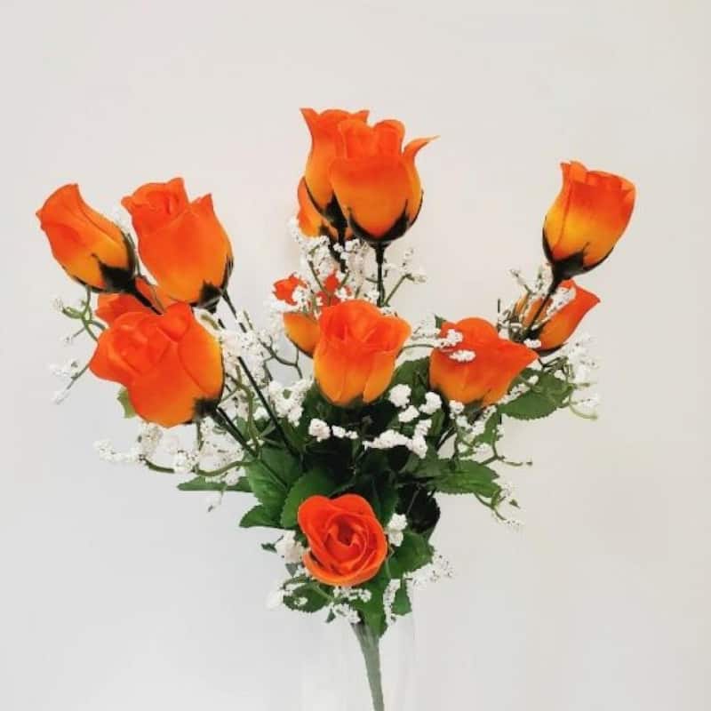 Orange Roses With White Accent Flowers Artificial Flower