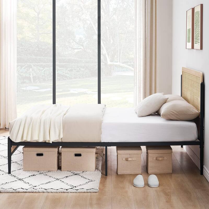 Rattan Bed Frame with Natural Rattan Headboard