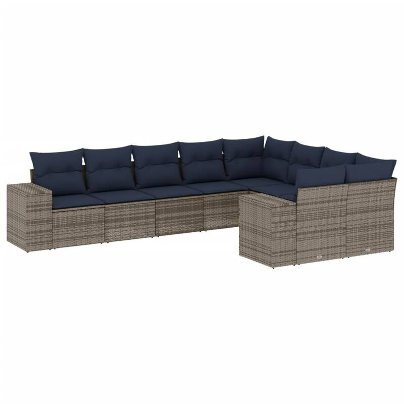 vidaXL 9/10 Piece Patio Sofa Set with Cushions Black/Brown/Gray Poly Rattan - 24.4 x 24.4 x 27.2
