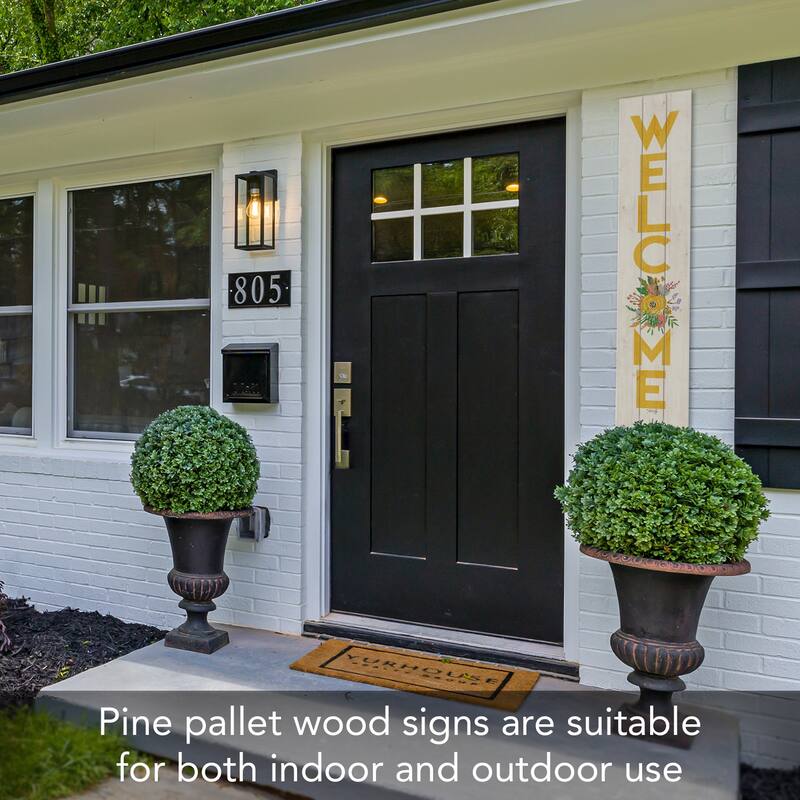 "Floral Welcome" Vertical Decorative Indoor/Outdoor Pallet Wood Sign 36" by 7.5" Made in the USA