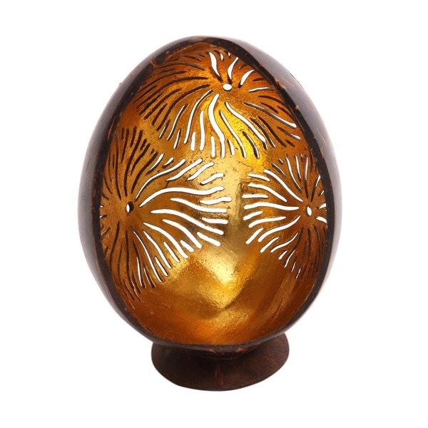 Handmade Golden Fireworks Coconut Shell Catchall (Indonesia) - 5.5" H x 3.9" W x 3.1" D. Opens flyout.