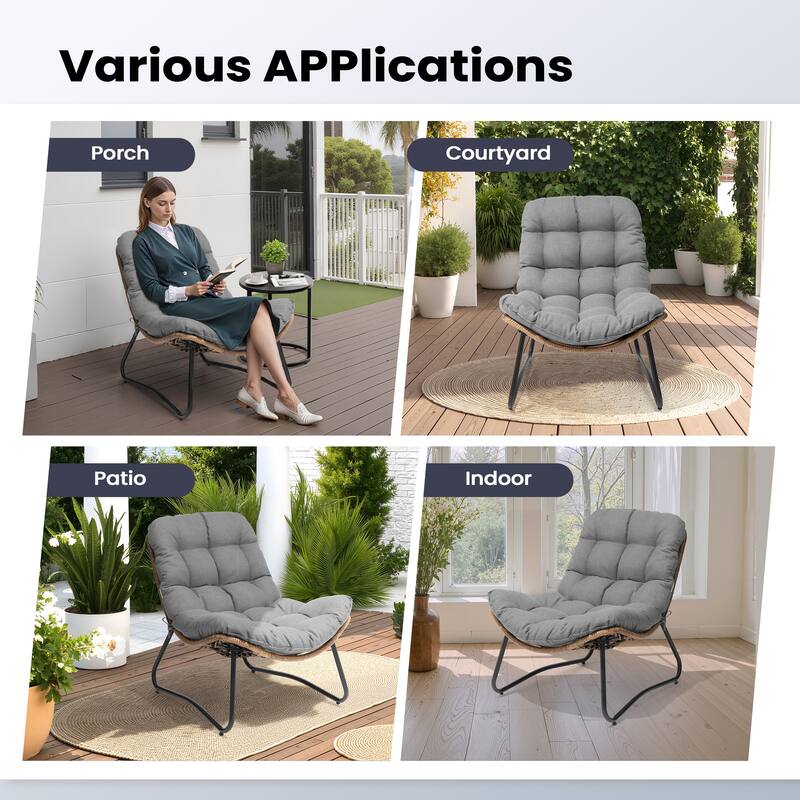 All-Weather Papasan PE Rattan Chair Single Loveseat Sets with Cushion For Indoor Outdoor