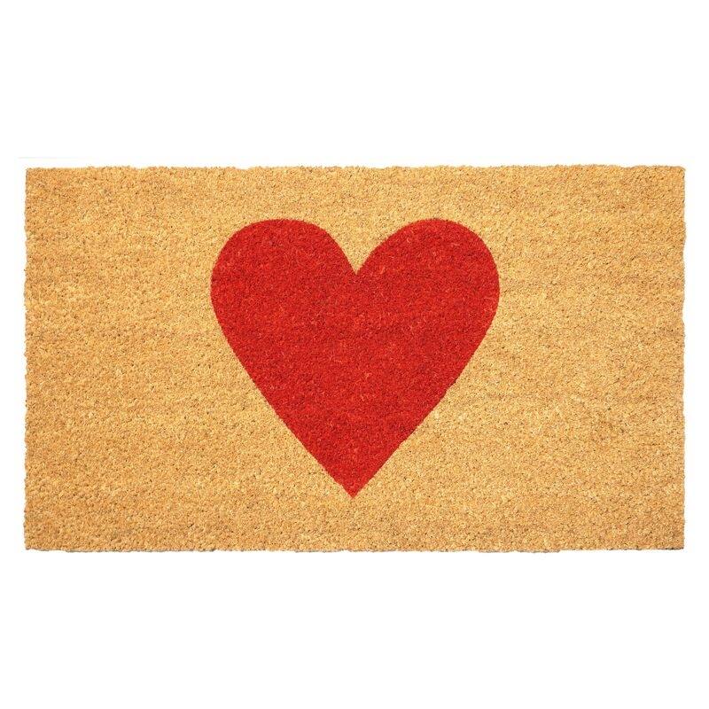 HomeRoots 20" X 34" Brown And Red Heart Outdoor Coir Door Mat - 20.00' X '34.00
