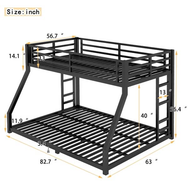 Metal Full XL over Queen Bunk Bed for Teens and Adults, Black