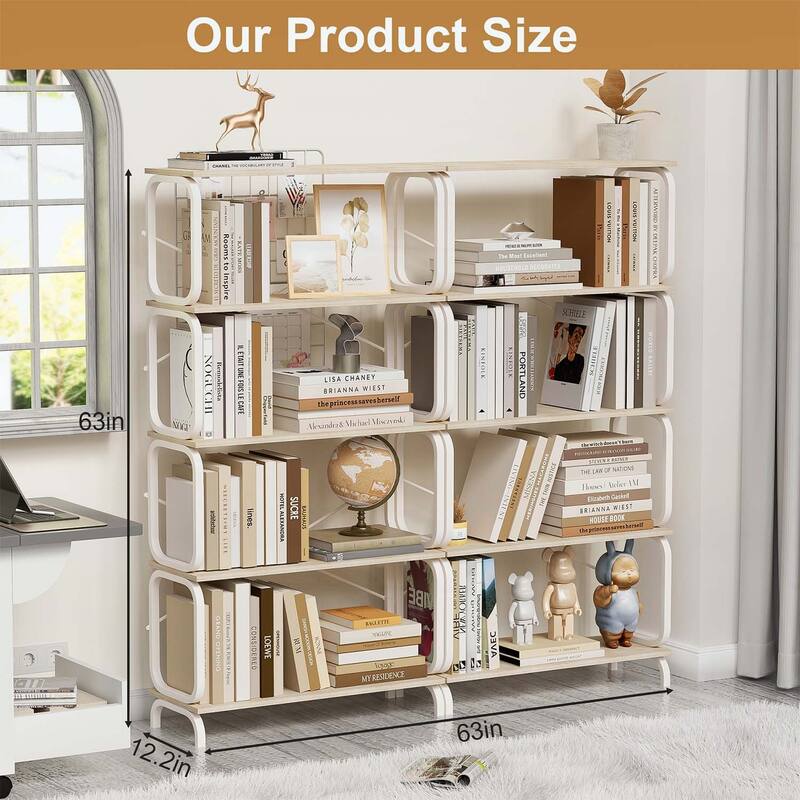 Rustic Tall Bookcase with Open Wood & Metal Design