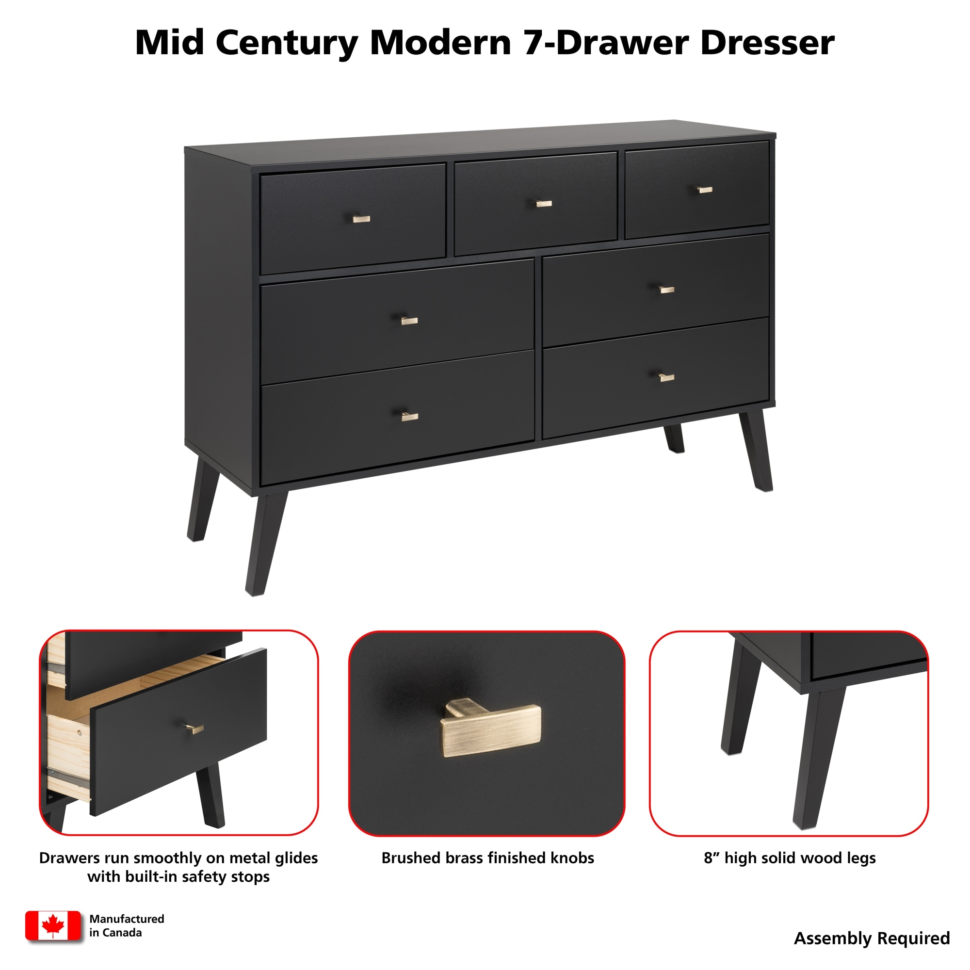 prepac milo mid century modern 7-drawer dresser Prepac Milo Mid-Century Modern 7 Drawer Double Dresser for Bedroom, Chest  of Drawers, Contemporary Bedroom Furniture - Overstock