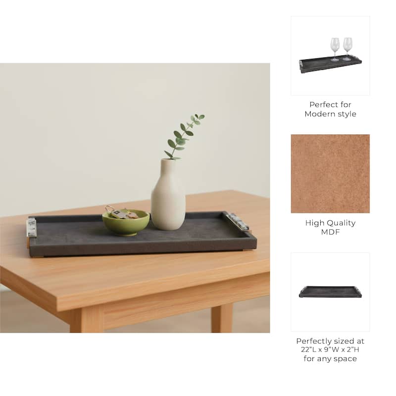 Wood Metal Modern Serving Tray with Handles Home Decor - Gray, 22" - 22.0"