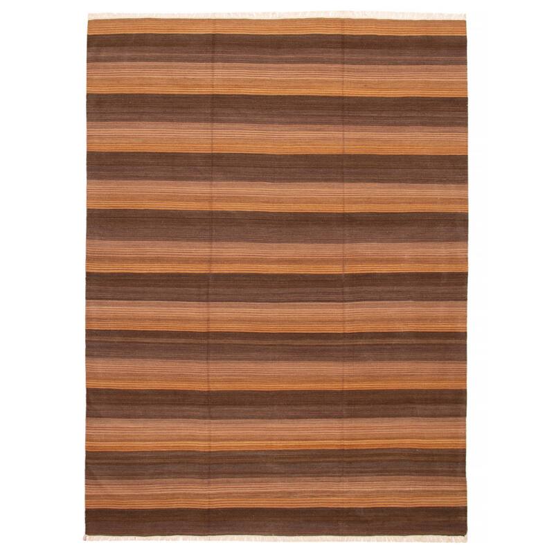 ECARPETGALLERY Flat-Weave Boho Brown Wool Kilim - 9'0 x 11'11 - Brown - 9'0 x 11'11