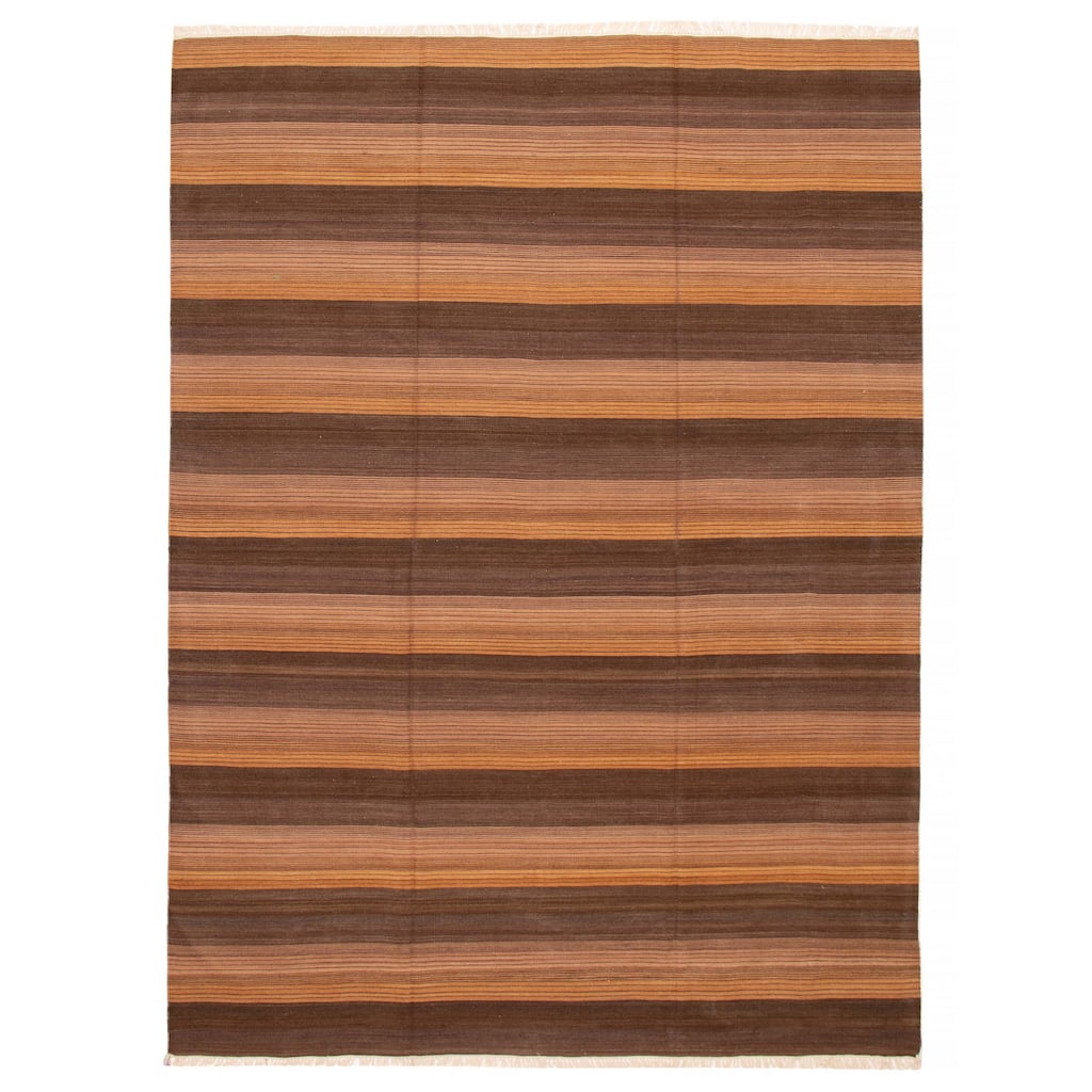 ECARPETGALLERY Flat-Weave Boho Brown Wool Kilim - 9'0 x 11'11