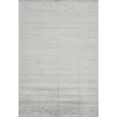 Hand Knotted Oriental Viscose Silk Carpet Tribal Animal Pictorial Greys & Charcoal Gabbeh Area Rug - 11' 8'' X 8' 10''