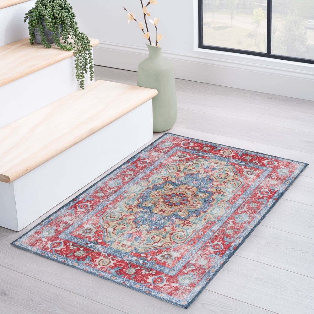 Superior Tanager Medallion Non-Slip Washable Indoor Area Rug