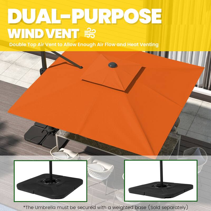 9 ft.Rotation Square Cantilever Tilt Patio Umbrella With Crank