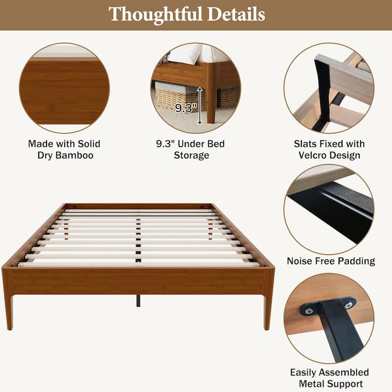 Bamboo Wood Platform Bed Open Frame No Box Spring Needed