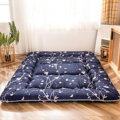 Navy Floral Printed Japanese Floor Futon Mattress
