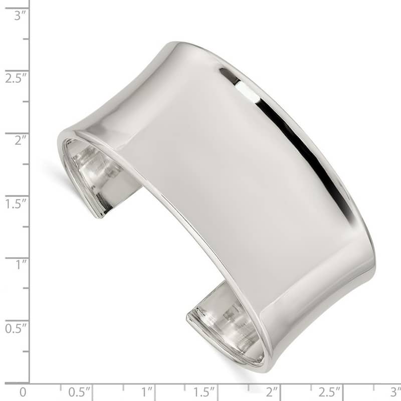 Curata 925 Sterling Silver 30mm Concave Polished Adjustable Cuff Bangle Bracelet