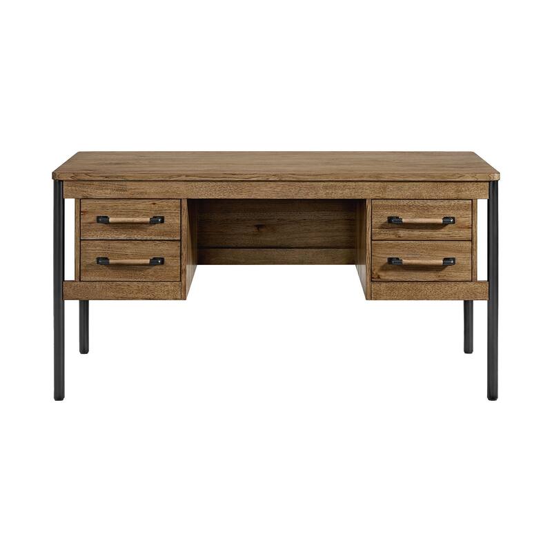 Norcross 60" Hickory Veneer Writing Desk, Brown and Black