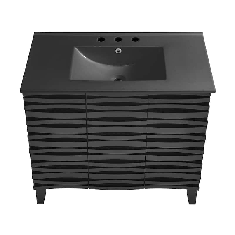 Cascade 36 In. Black Oak Bathroom Vanity With Black, 3-Hole Ceramic Sink Top