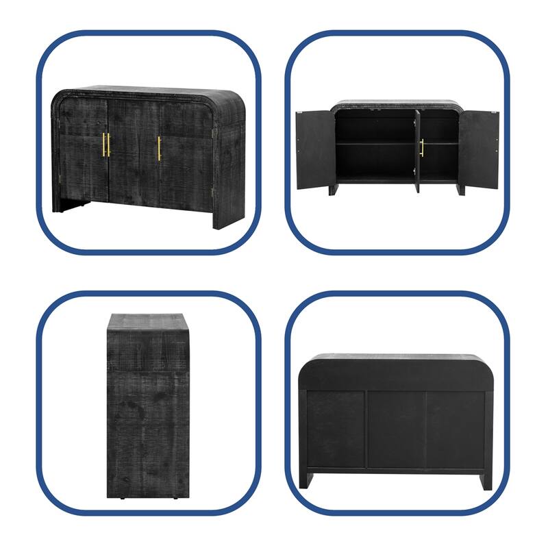 Retro Minimalist Curved Sideboard with Handles and Adjustable Dividers