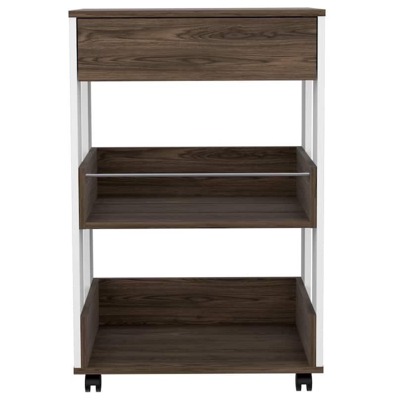 Verona Kitchen Cart, Three Shelves, Four Casters -White / Dark Walnut - Multi