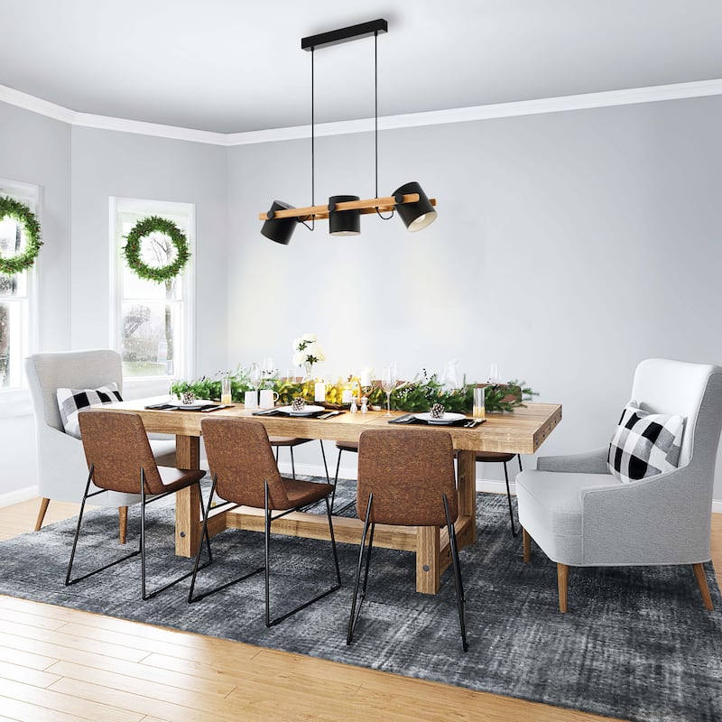 Eglo Hornwood 3-Light Black Kitchen Island Pendant with Black Exterior, White Interior