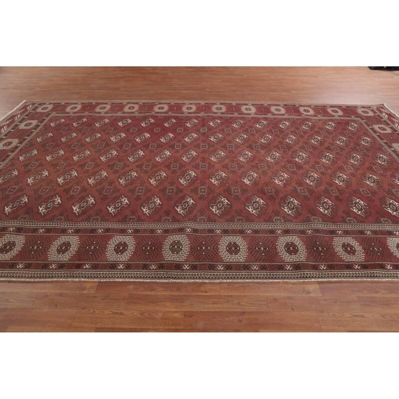 Hand Knotted Oriental 100% Wool Carpet Traditional All-Over Red Bokhara Area Rug - 12' 3'' X 8' 0''