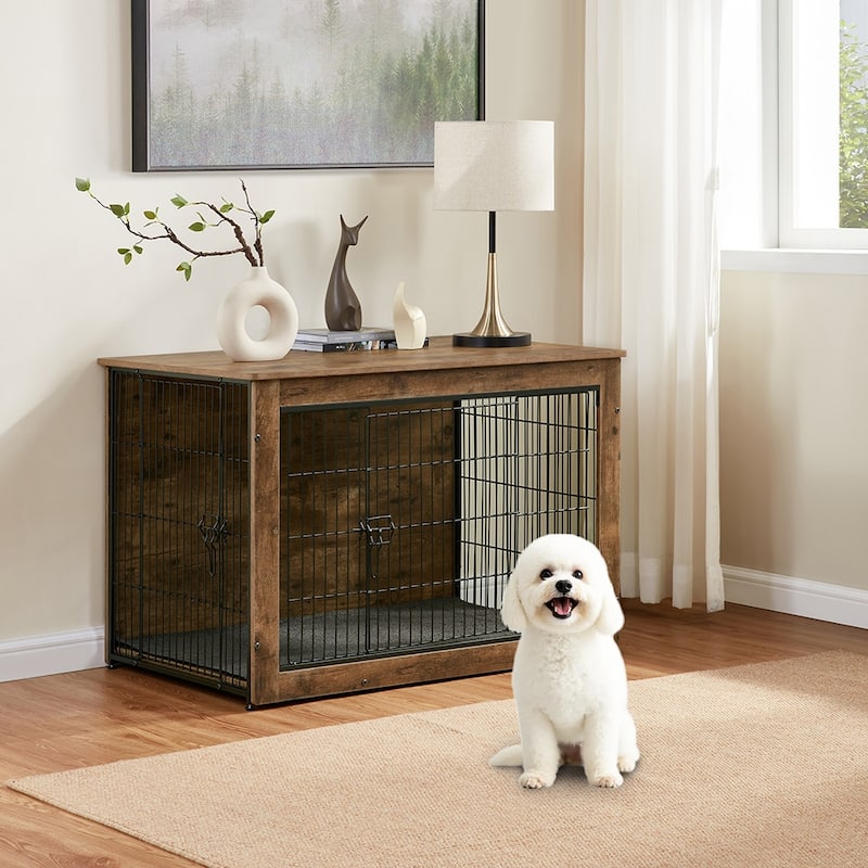 Wooden Dog Kennel Furniture, Heavy Duty End Table Pet Crate - 27-inch