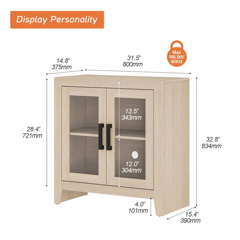 WAMPAT Modern Farmhouse Modular Buffet Cabinet, Glass Door Sideboard with Adjustable Shelves