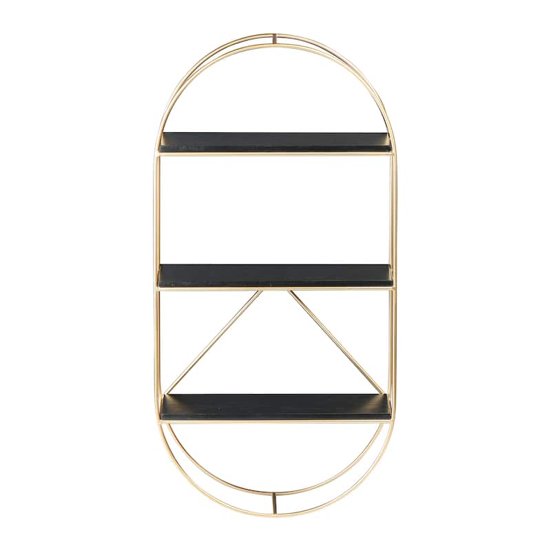 Wood and Gold Oval Wall Shelf - Brown