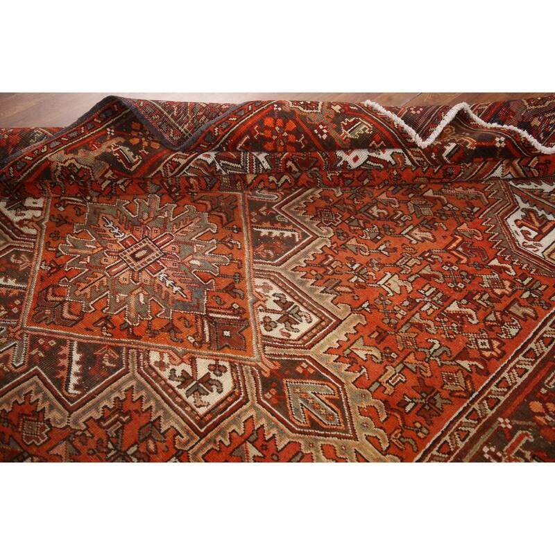 Hand Knotted Oriental 100% Wool Carpet Traditional Medallion Oranges & Rust Heriz Area Rug - 9' 6'' X 6' 10''