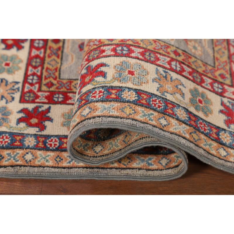 Geometric Kazak Accent Rug Bedroom Hand-Knotted Wool Carpet - 2'9" x 4'1"