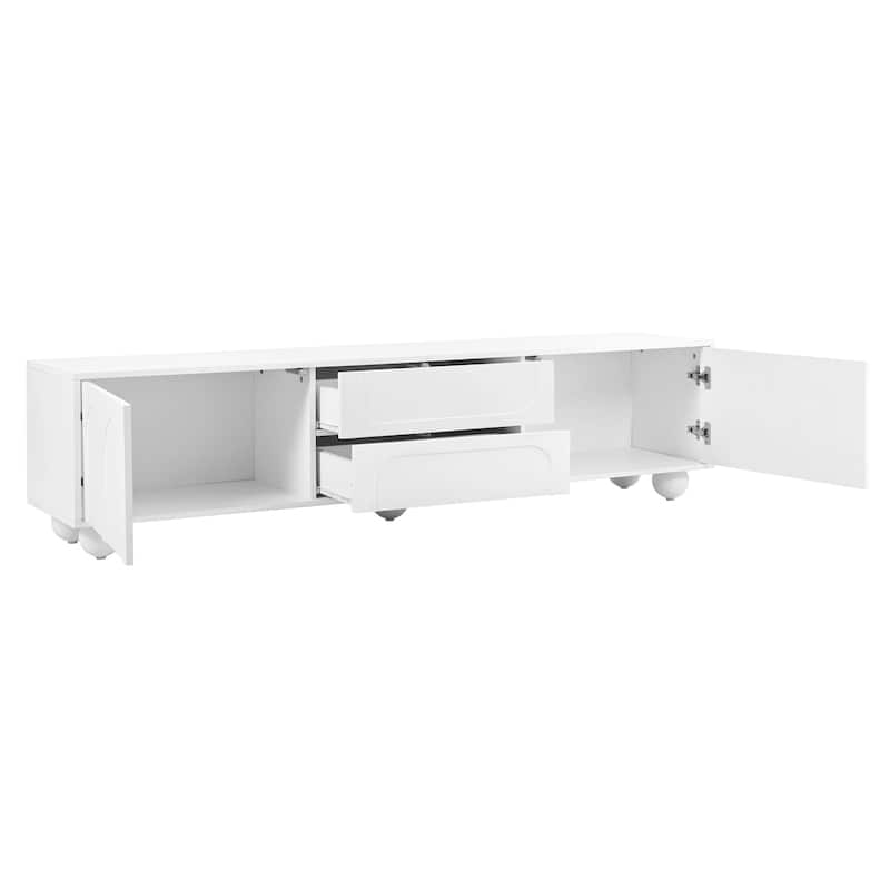 Cream Style TV Stand with Arched Doors and 2 Drawers, for TVs Up to 75" - 69.6" W × 15.7" D × 17.7" H