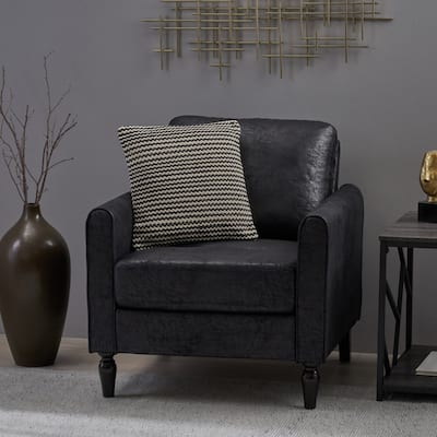 Roomfitters Sleek Upholstered Armchair, Modern Living Room Chair with Durable Faux Leather, Turned Wooden Legs