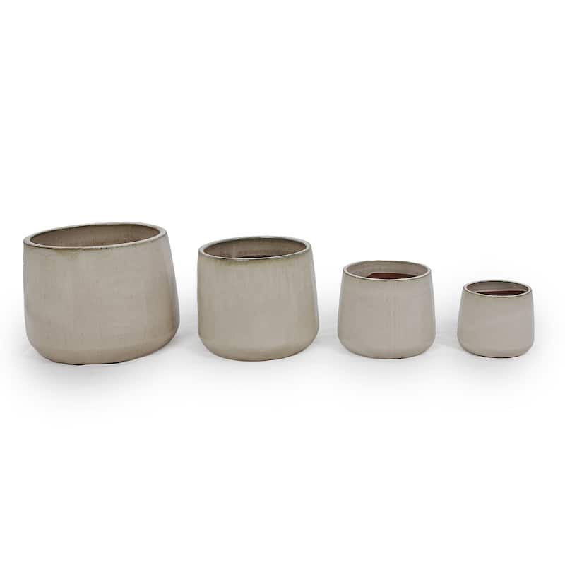 American White Oak Ceramic Planter Set of 4 Modern 14 Inch Square Outdoor Pots with Drainage Weatherproof