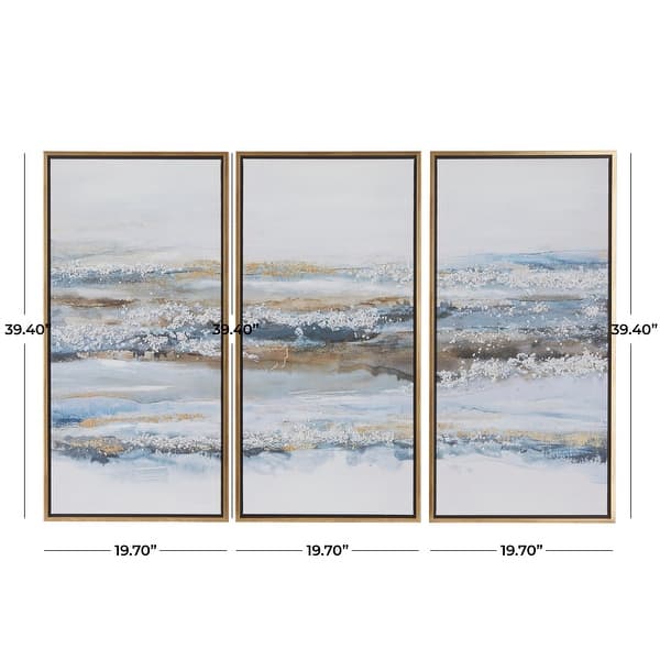 Blue Canvas Landscape Framed Wall Art with Gold Frame (Set of 3)
