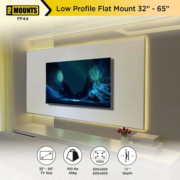 ProMounts Flat / Fixed TV Wall Mount for 32"-65" TVs - 17.13 x 1.1 x 18.86 inch