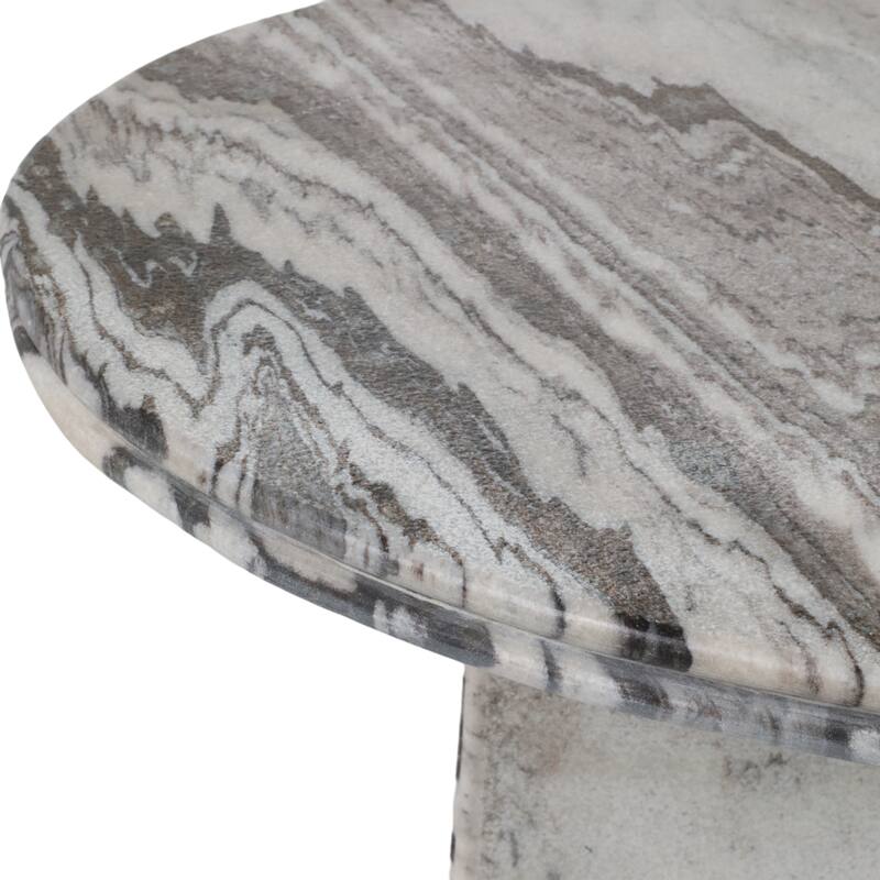 Round Marble Coffee Table with Pedestal Base - Ivory/Gray, 42" - 42.0"